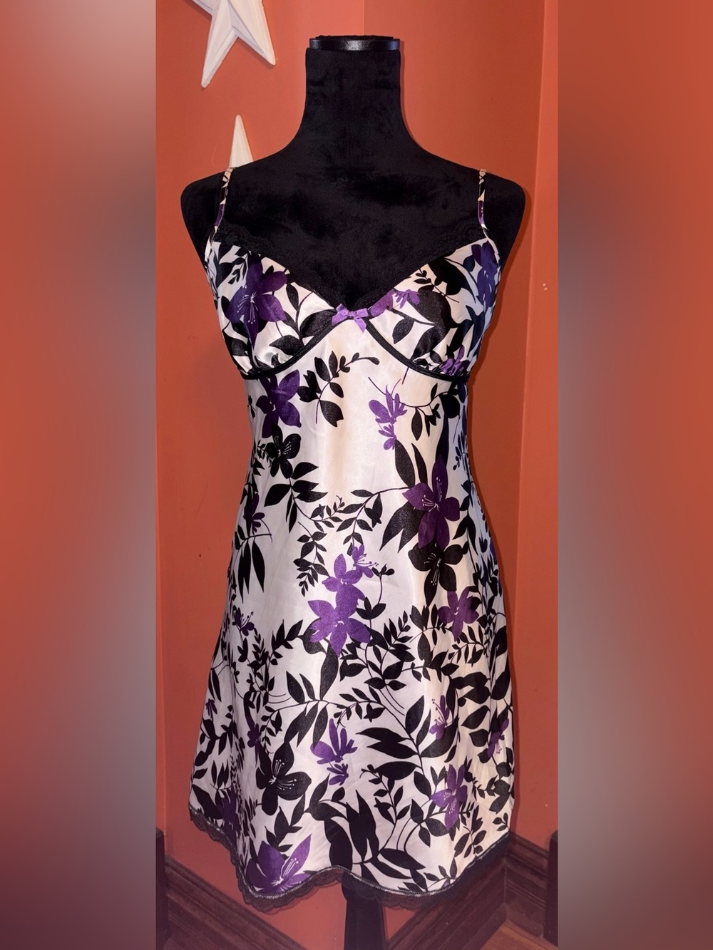 Apt. 9 Satin Floral Chemise in Purple, Black & Cream